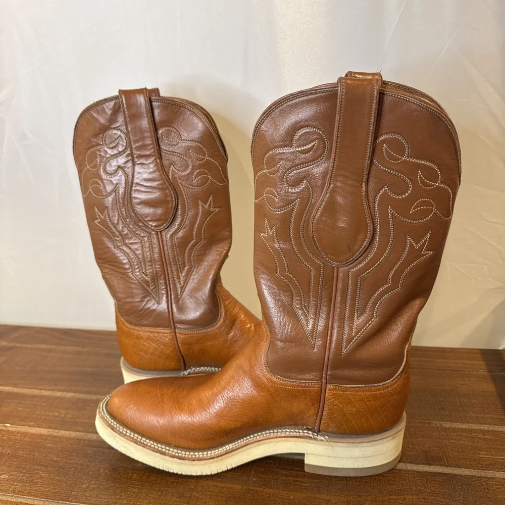 Vintage Ammons Western Roper Boots Brown Handcraft Leather Crepe Sole Men's 6.5*